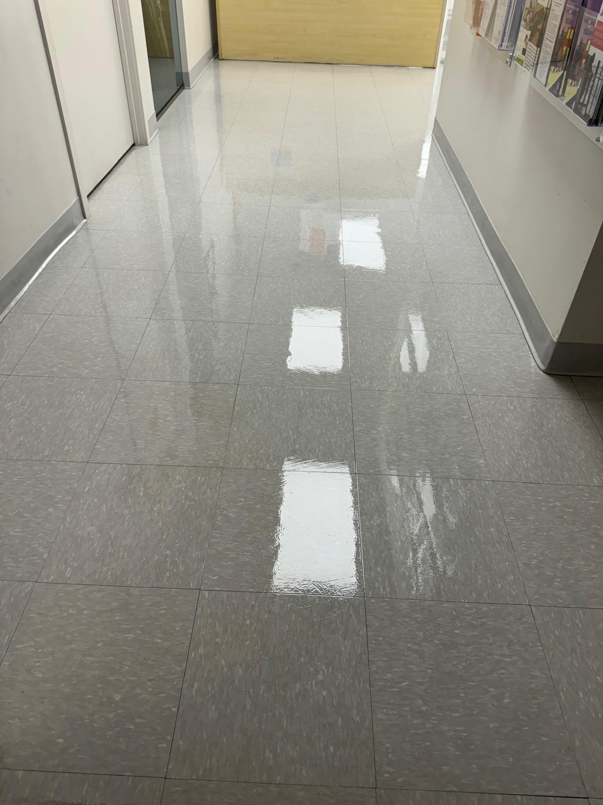 Office corridor VCT tile high gloss finish