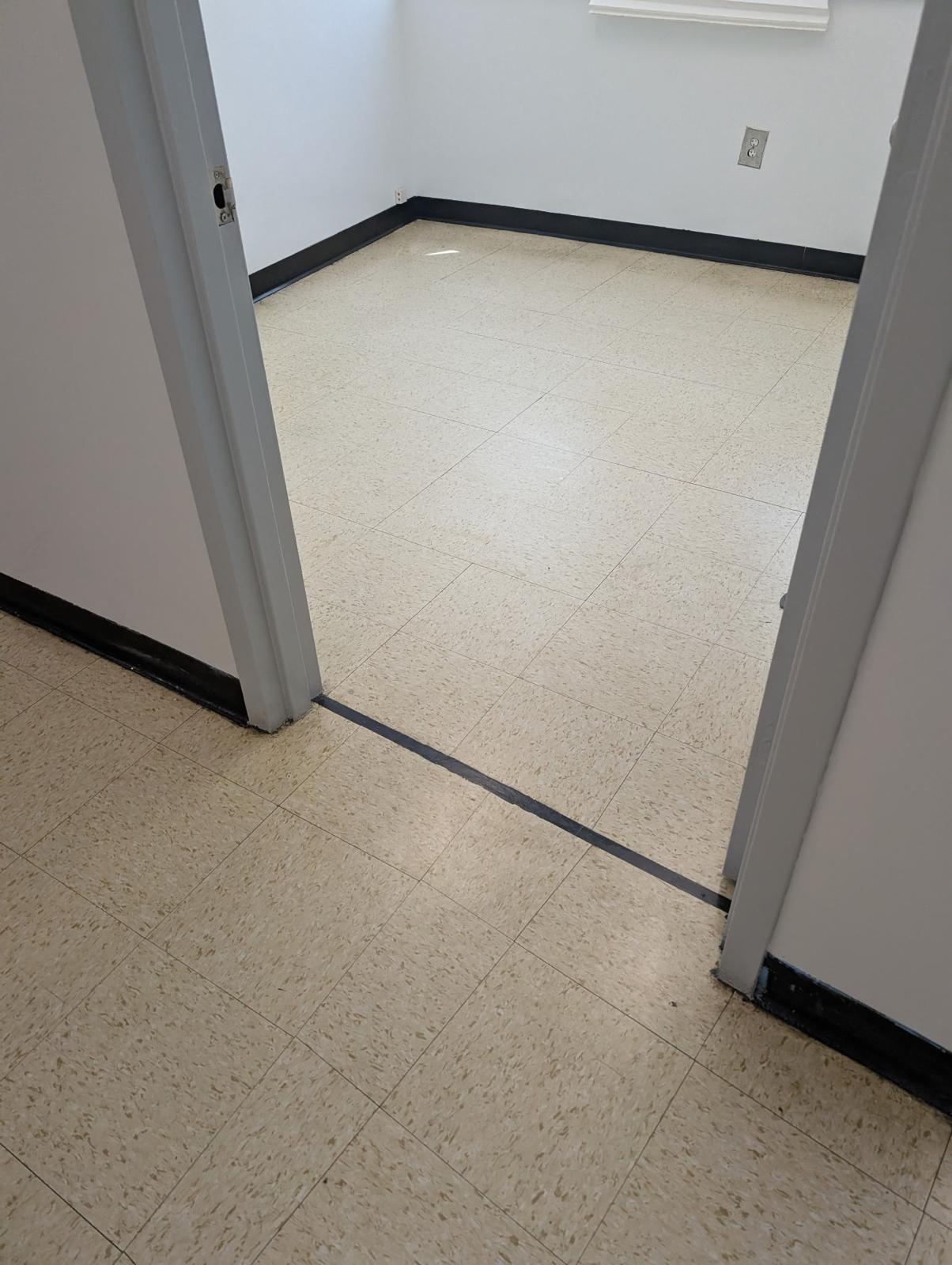 Before - worn commercial VCT tile floor